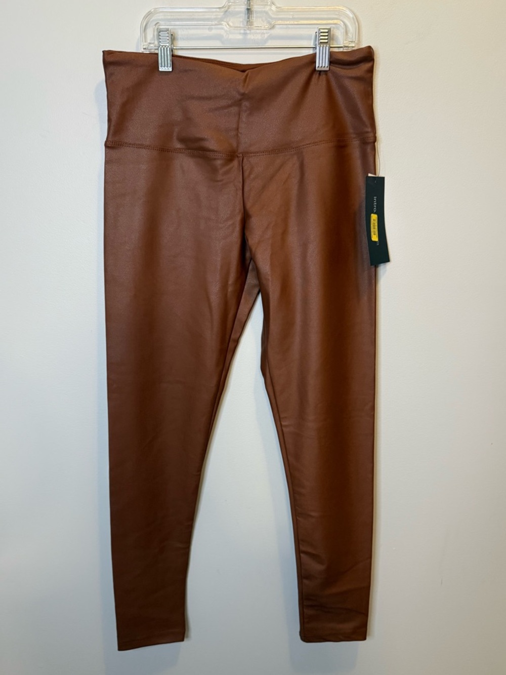 NWT Intro love the fit Faux Leather High Waist Leggings Brown Size Small